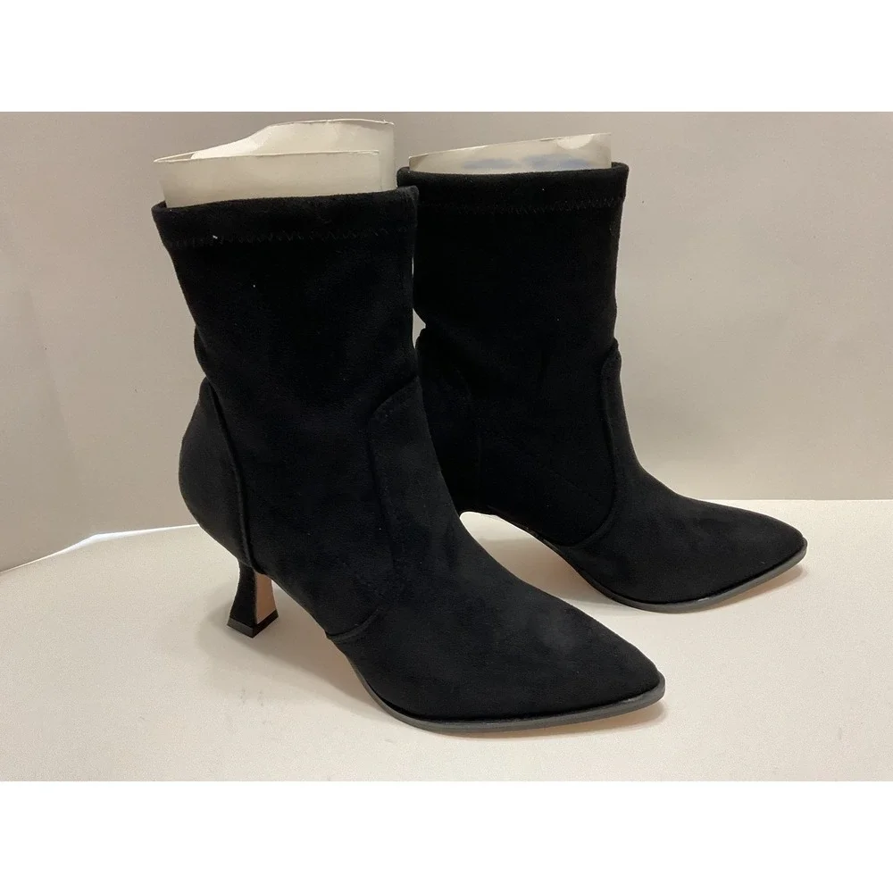 Modern Rebel Tori Black Faux Suede Pointed Toe Kitten Heel Ankle Boots Size6 Sh8